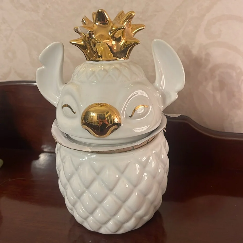 White and Gold Pineapple Ceramic Jar- stitch candle from Disneyland